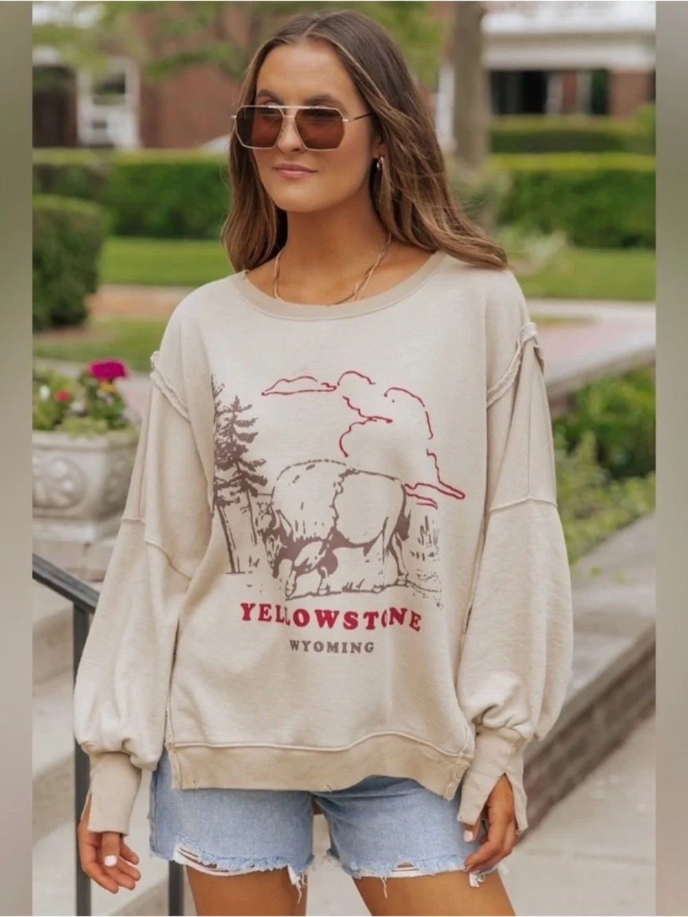 Free People Yellowstone Graphic Cream Pullover Sweatshirt